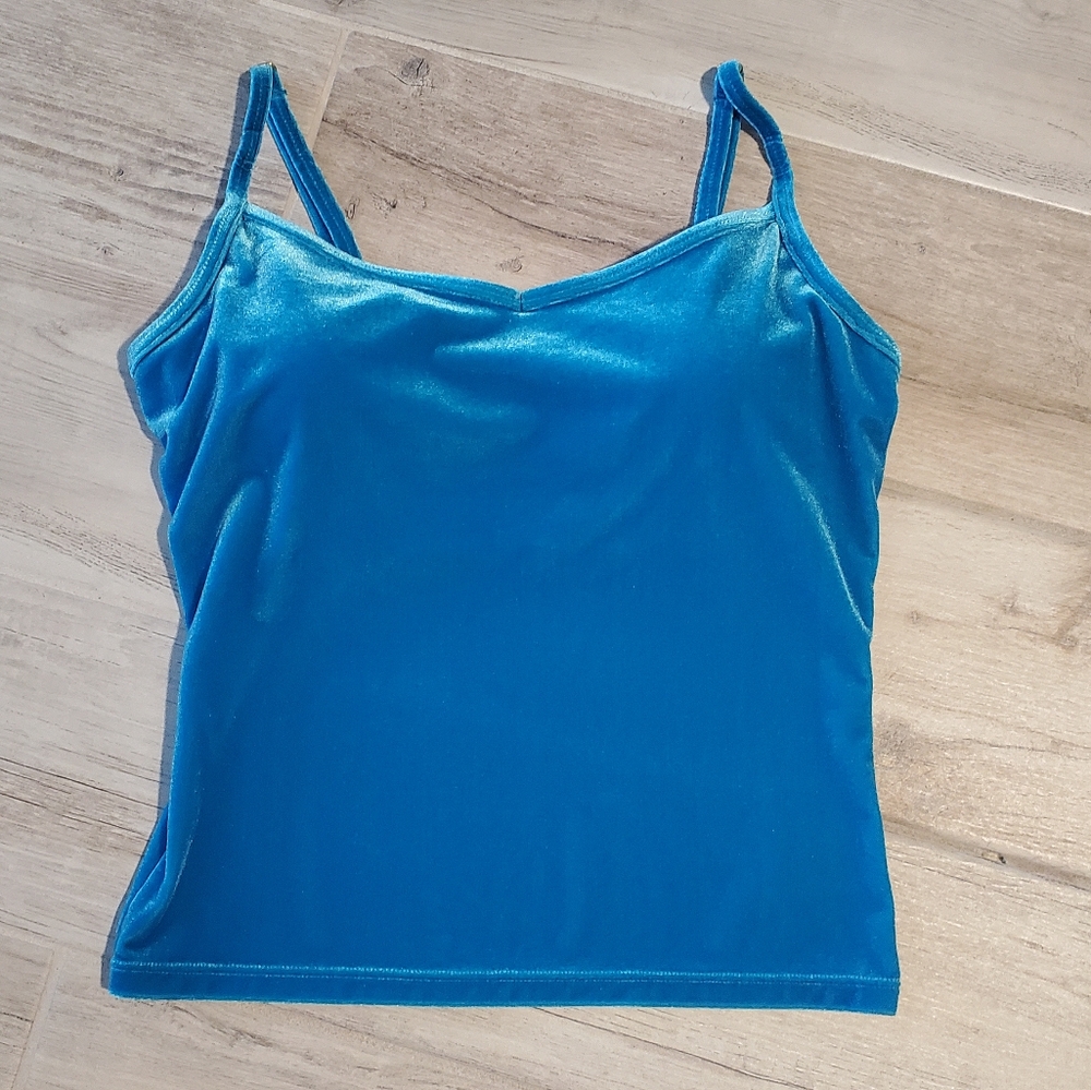 Lilly Pulitzer Y2K Preppy Luxletic Blue Velour Camisole Cami Padded Bra Tank XS
